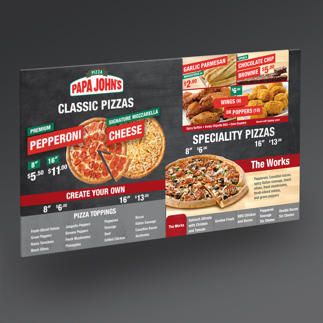 Papa Johns Menu Design